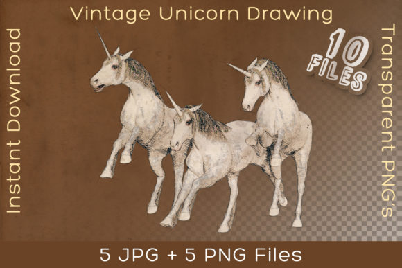 Download White Unicorn Horses Vintage Art Drawing - White Collection