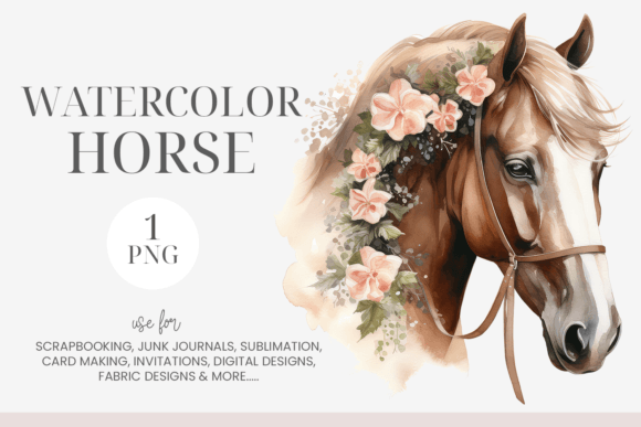 Download Brown &amp; White Watercolor Floral Horse - White Collection