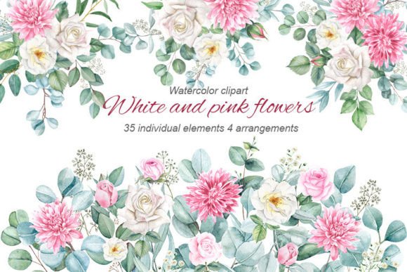 Download Pink and White Watercolor Flowers, PNG - White Collection