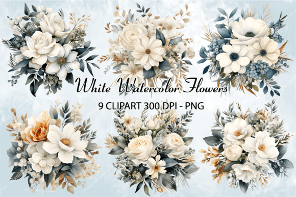 Download White Watercolor Flowers Clipart - White Collection